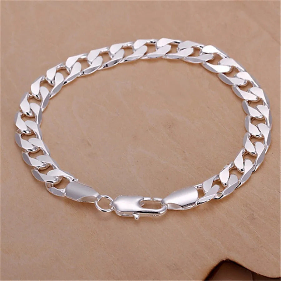 925 Sterling Silver Exquisite Solid Chain Bracelet Fashion Charm Women Men Solid Wedding Cute Simple Models Jewelry