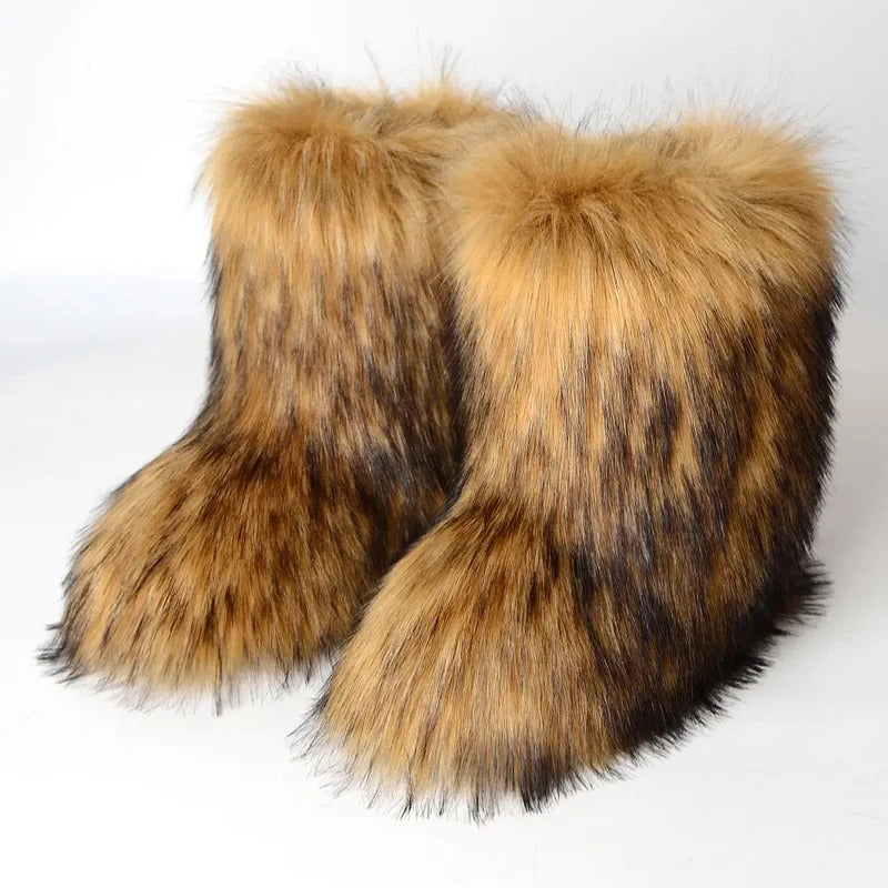 Winter Shoe Women's Winter Fluffy Faux Fox Fur Boots Woman Plush Warm Snow Boots Luxury Footwear Girls' Furry Fur Bottes Fashion