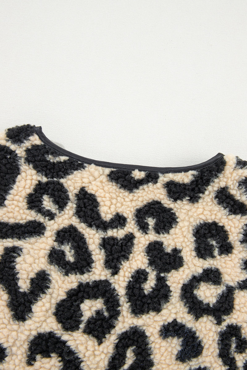 Black Leopard Print Sherpa Vest Coat