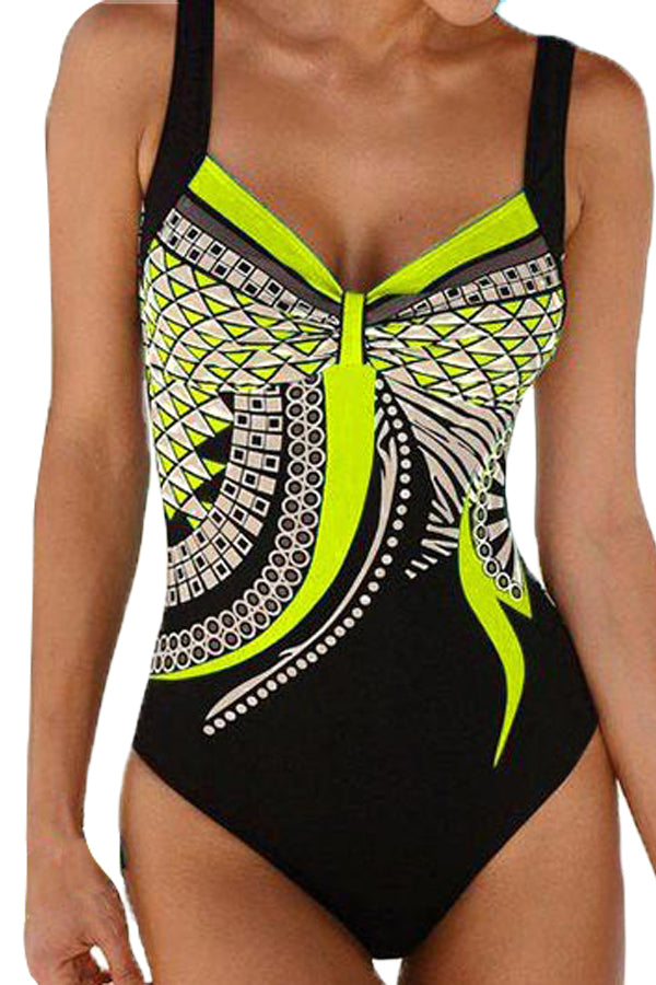 Yellow Tribal Print One Piece Swimsuit