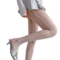 Hollowed Out Lace Tights Geometric Striped Patterned Fishnet Pantyhose for Women