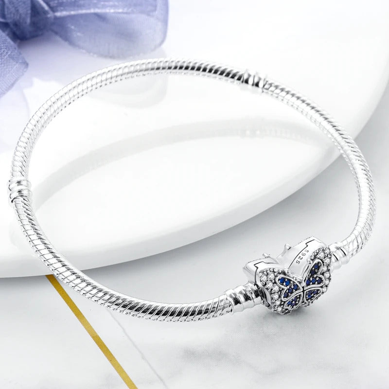 925 Silver Heart Snake Chain Bracelet For Women Infinite Knot Butterfly Infinity Clasp Femme Bracelet Bangles Luxury Jewelry