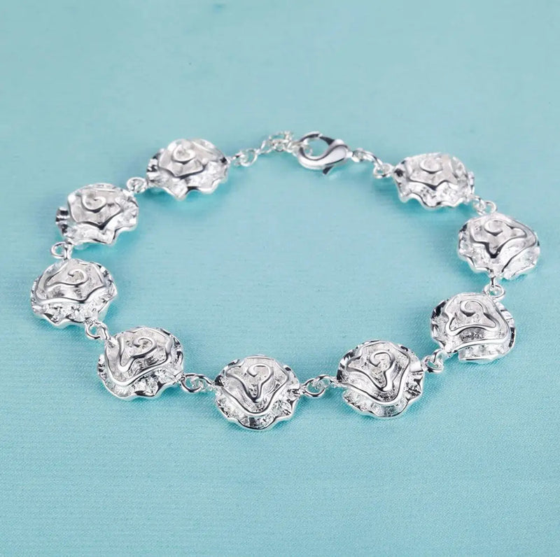 925 Sterling Silver Rose Flowe Bracelet Nice Snake Chain High Quality For Women Men Fashion Jewelry Wedding Engagement Party