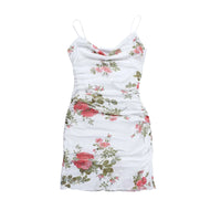 Women's Summer Short Dress New Sweet Printed Halter Mesh Slim Retro Flower Dresses