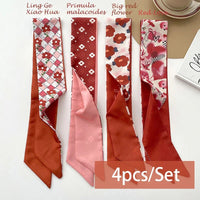 4pcs/set Series Silk Satin Scarf Women Cloth Hair Bands Headdress Accessories Lady Scarves Ribbon Neck Ties for Bag Handle