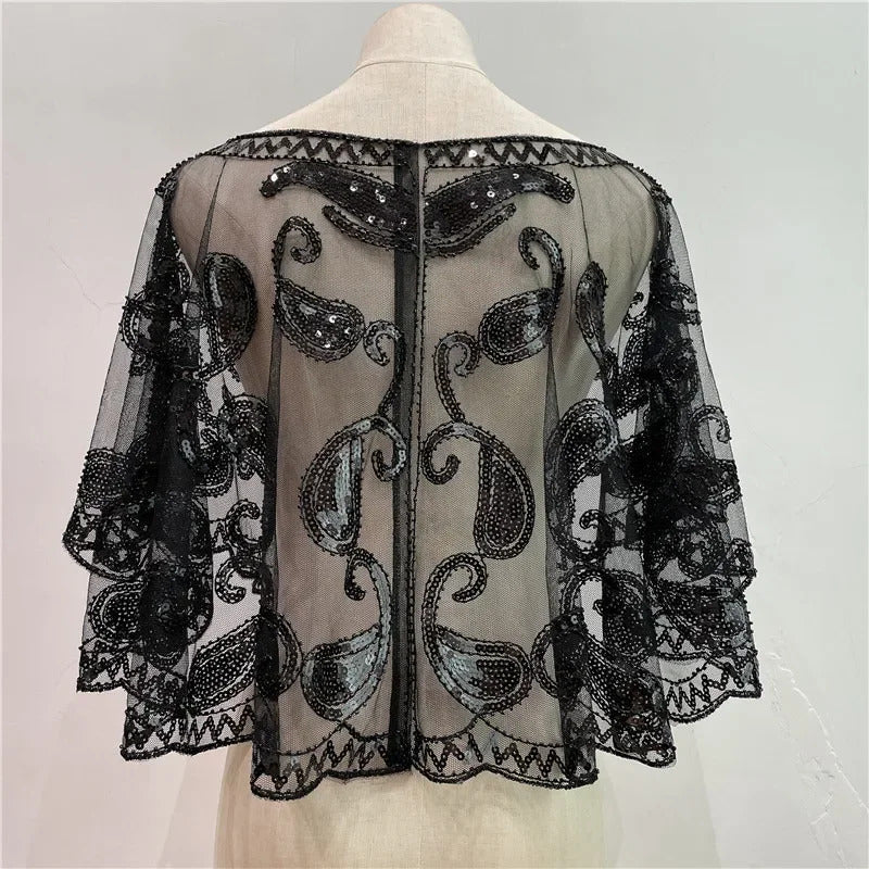 Sequins Coat Poncho Women Scarf Outfits Black Cape Ladies Scarves Party Outerwear Shawls Casaco Wraps Woman Clothes Robe Mujer