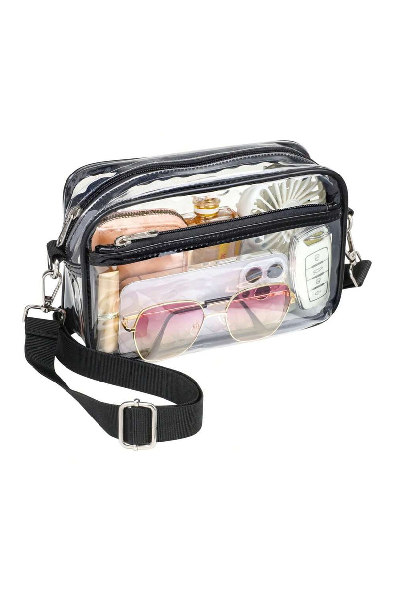 Gray Multi-Pocket Contrast Edge Detachable Strap Clear Shoulder Bag