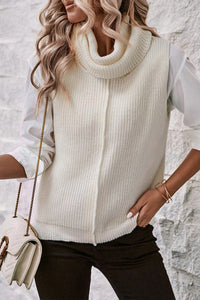 White Central Seam Cowl Neck Sweater Vest