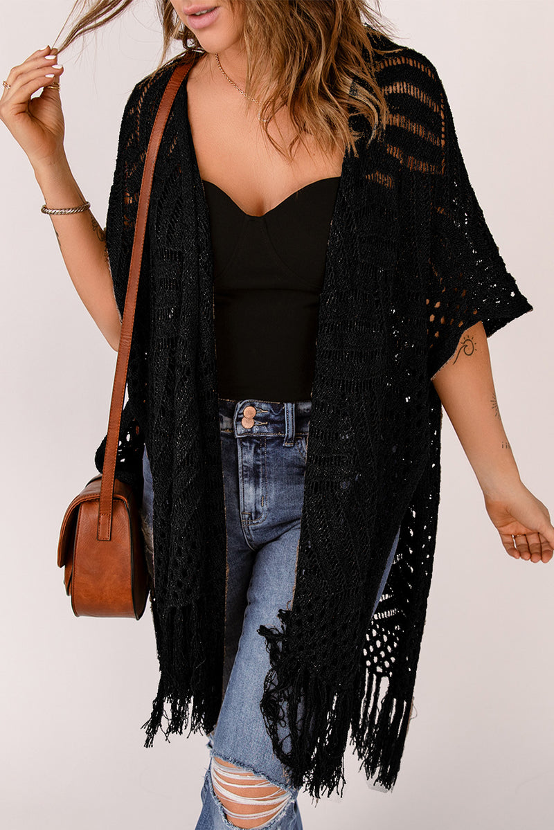 Black Loose Knitwear Kimono with Slits