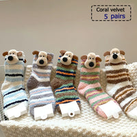 3/5/6/10 Pairs of WOMEN and MEN Cotton Socks, Casual Breathable Short Socks, and Girls' Cartoon Bear Low Cut Ankle Boat Socks