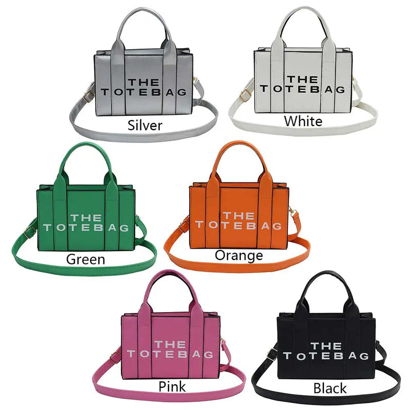 Women Tote Bag Contrast Letters Fashion Ladies Commute Bag PU Leather Portable Casual Simple Adjustable Straps Female Satchel