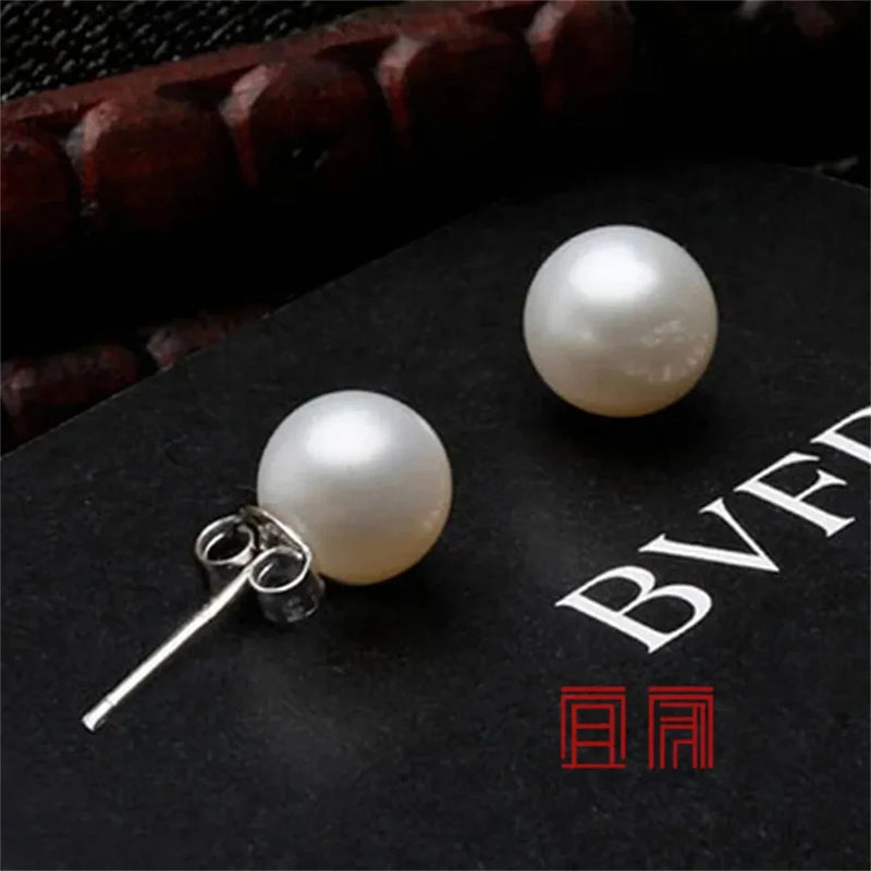 925 Sterling Silver 6mm/8mm/10mm Freshwater Cultured Pearl Button Ball Stud Earrings For Women As Best Gifts Jewerly