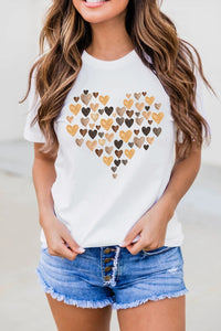 White Valentine's Day Heart Shaped Print Crew Neck Graphic Tee