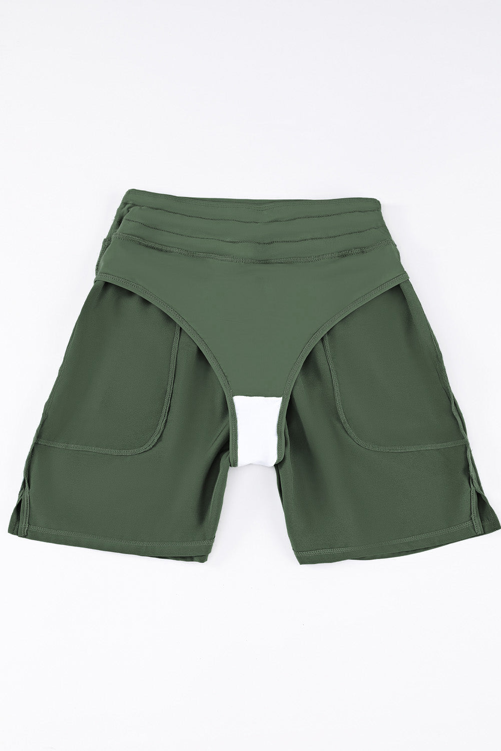 Green Solid Pocketed Drawstring High Waist Swim Bottom