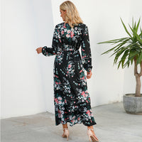 Women Maxi Dresses Sping Autumn Bohemian Casual Full Sleeve High Waist Beach Woman Chiffon Dresses Floral Vestidoes Long Dress