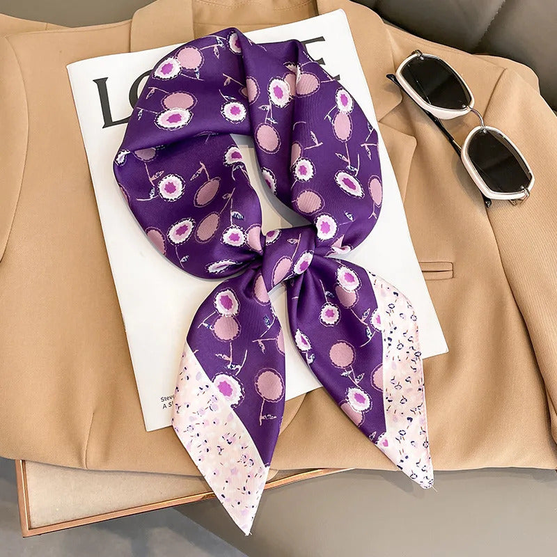 Flower Silk Square Scarf Women Satin Shawl Wrap Hijab Female Hair Band Wrist Luxury Headkerchief 70*70cm Echarpe 2024 Bandana