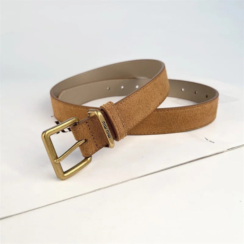 Luxury New Double Genuine Leather Belt for Women Cowhide Suede Belts with Trendy Square Alloy Buckle Ideal for Dresses and Jeans