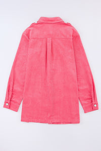 Pink Buttoned Flap Pocket Corduroy Jacket