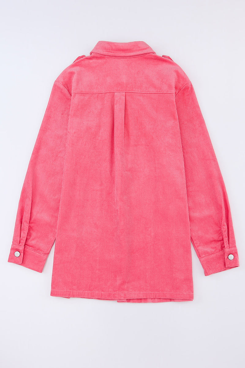 Pink Buttoned Flap Pocket Corduroy Jacket