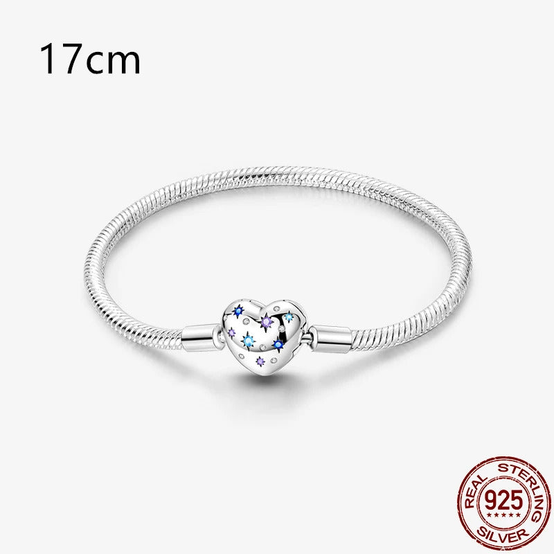 2024Hot Sale Heart Zircon Snake Chain Charm Beads Bracelet Women 925 Silver Original Pendant Bead DIY Jewelry Fine Festival Gift