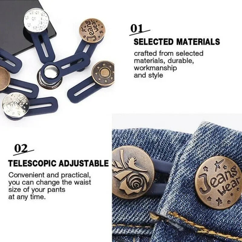 Jeans Elastic Retractable Button Expanders Adjustable Soft Seamless Pants Resilient Spring Metal Buckle Trouser Waist Extender