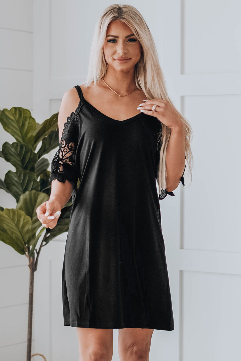 Blank Apparel - Black Cold Shoulder Mini Dress