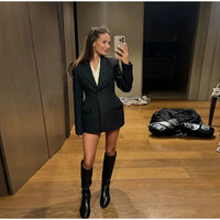 Elegant Solid Slim Blazer Jacket Women Long Sleeve Lapel Shoulder Pads Single Breasted Coat 2025 Spring Lady Office Outwear