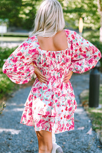 Women's Ruffle Tiered High Waist Puff Sleeve Floral Dress