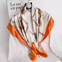 90*90cm Women Scarf Silk Feeling Hair Neck Square Brand Office bandanna muffler Waiter Flight Attendants Handkerchief Rings wrap