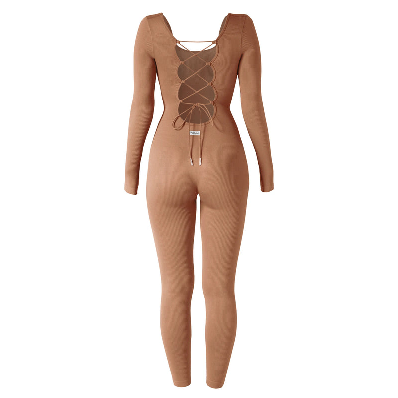 Bodycon Slim Jumpsuit For Women‘s Clothing Zipper Casual Brown Fitness Rompers Autumn 2024 Playsuit Activity Streetwear Overall