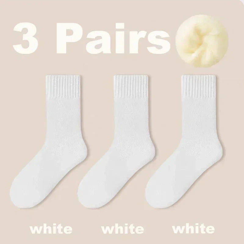 3 Pairs Women Socks Wool Autumn Winter Warm Snow Markron Color Thick Plush Hairy Soft Postpartum Stockings Floor Sleep Socks