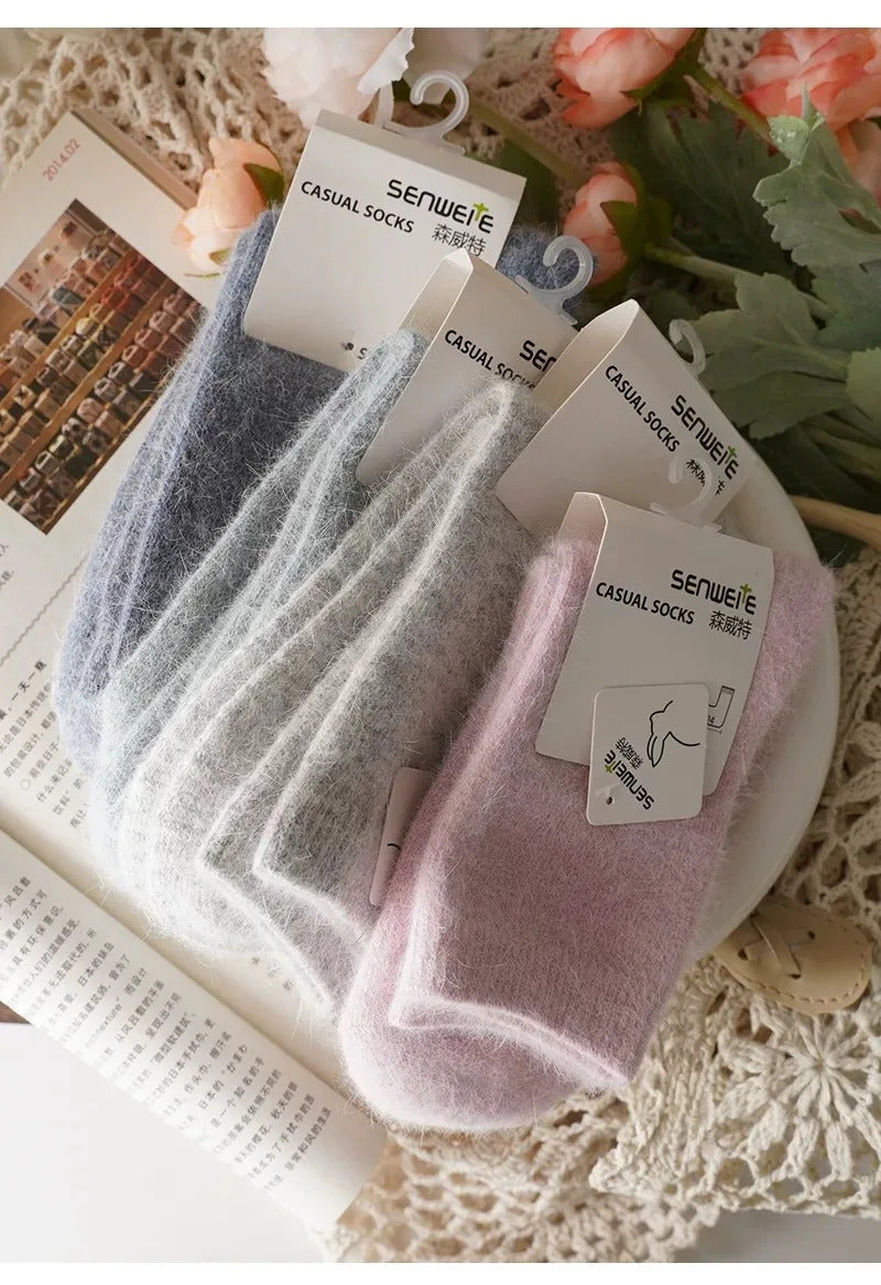 Wool Socks for Women Autumn Winter Medium Tube Socks Thickened with Wool Warm Rabbit Hair Socks Winter Black Cashmere Stockings