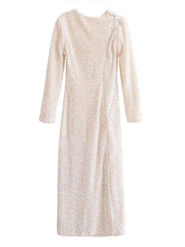 Elegant Solid Sequined Dress Women Detachable Sleeve Cover Glitter Party Dresses Female 2024 Fashion Shining Evening Robe Lady