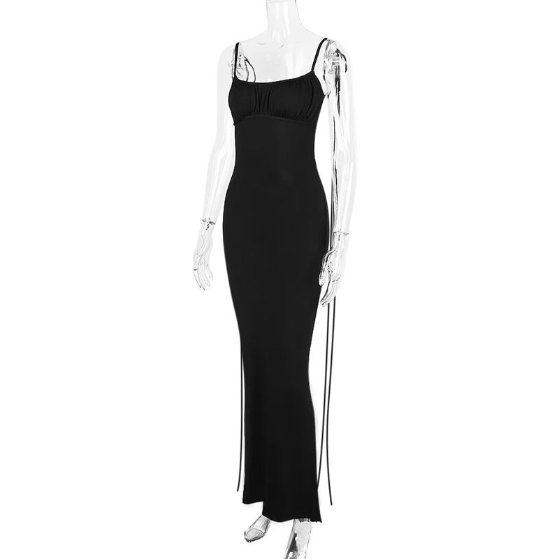 Cryptographic Spaghetti Strap Sexy Backless Maxi Dress Outfits Women Elegant Birthday Vestido Summer Club Party Ruched Dresses