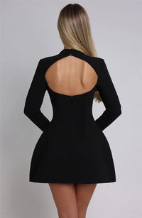 Women Long Sleeve Backless Sexy Mini Dress Elegant Autumn Winter O Neck High Waist Slim Fit Gown Fashion Lady Club Party Dresses