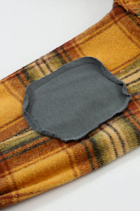 Medium Grey Plaid Patch Hooded Frayed Snap Button Jacket