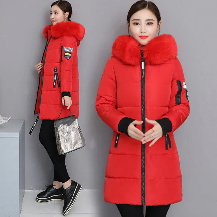 2024 Winter Women Parka Coats Long Cotton Casual Fur Hooded Jackets Thick Warm Slim-fit Jacket Female Overcoat Clothing