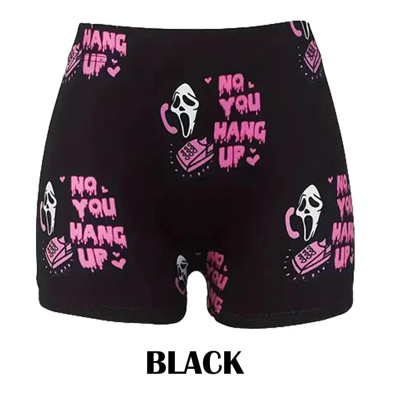 Women Shorts Sleep Bottoms Pajamas Boxers Black S M L Skull Letter Printing Painted Design Casual Sports Fitness Sleep