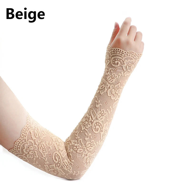 Summer Sunscreen Lace Arm Sleeve Women Long Mesh Yarn Arm Cover Sun UV Protection Fingerless Arm Cuffs Outdoor Driving Gloves