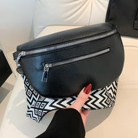 Women's Waist Bag Multi-pocket Street Fanny Pack PU Leather Chest Bag Fashion Wide Strap Crossbody Bag Retro Solid Shoulder Bags