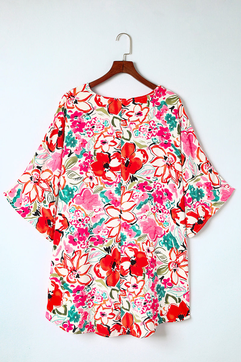 Rose Plus Size Floral Print Kimono Sleeve Shirt