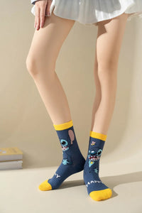 1 Pair New Design Cartoon Long Men Socks Stitch Kawaii Women Socks creative Skateboard socks Fashion knee-high Socks Size 34-42