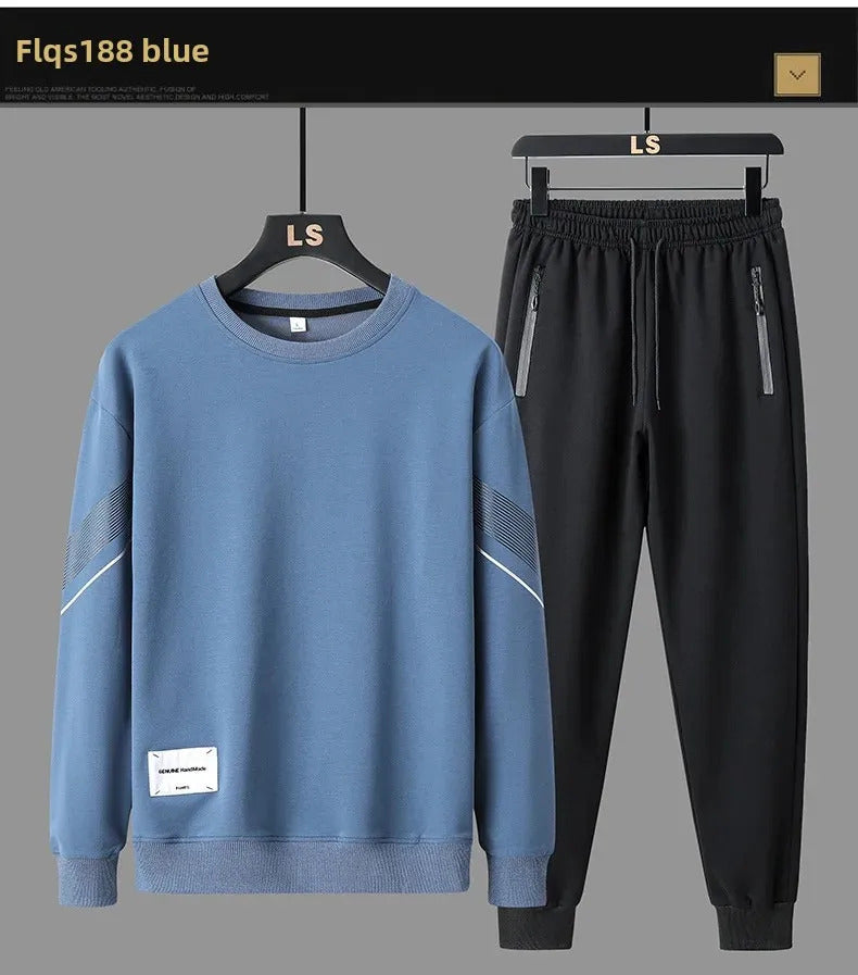 Men's 2024 Sweatshirt Set Round Neck Spring Autumn Casual Sports Two-Piece Loose Fit Comfortable Streetwear Fashion