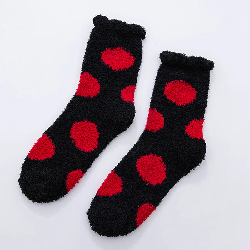 2 Pairs Cute Cow Spots Print Socks, Thickened & Warm Coral Fleece Socks, Women's Stockings & Hosiery