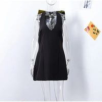 Sexy Sequin Velvet Sleeveless Dress Women Black Shinny V-neck A-line Loose Evening Dresses Female 2025 Fashion Solid Party Robe