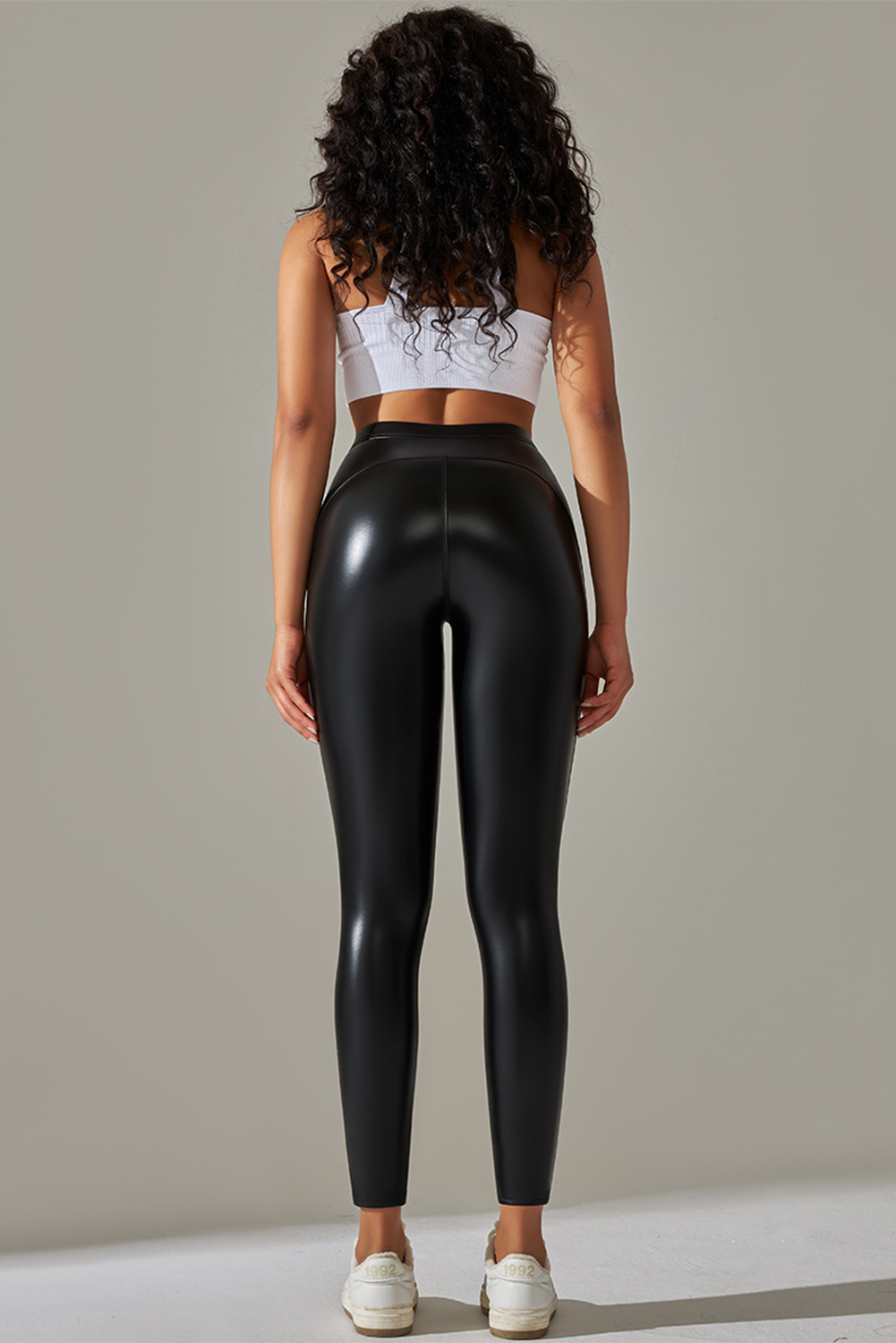 Black High Waist Faux Leather Elastic Leggings