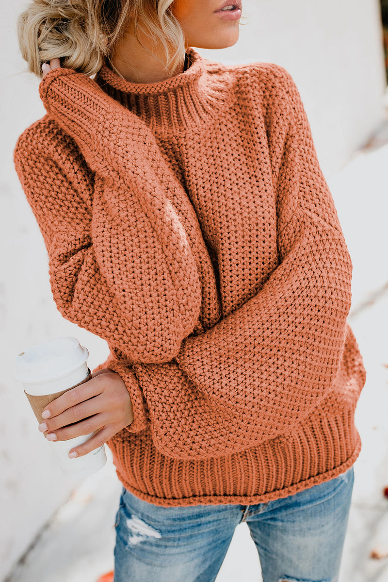 Orange Oversized Chunky Batwing Long Sleeve Turtleneck Sweater