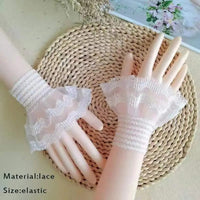 Women Short Arm Sleeves Lace Wrist Cuffs Bracelets Solid Black White Gloves Gothic Fingerless Gloves Bowknot Fashion Glove1