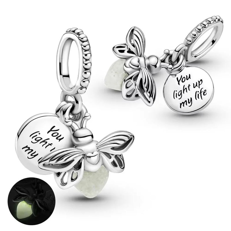 Luminous Firefly 925 Sterling Silver Charm Beads fit Original Pandora Charms Bracelet Necklace Silver Jewelry Making DIY Gift