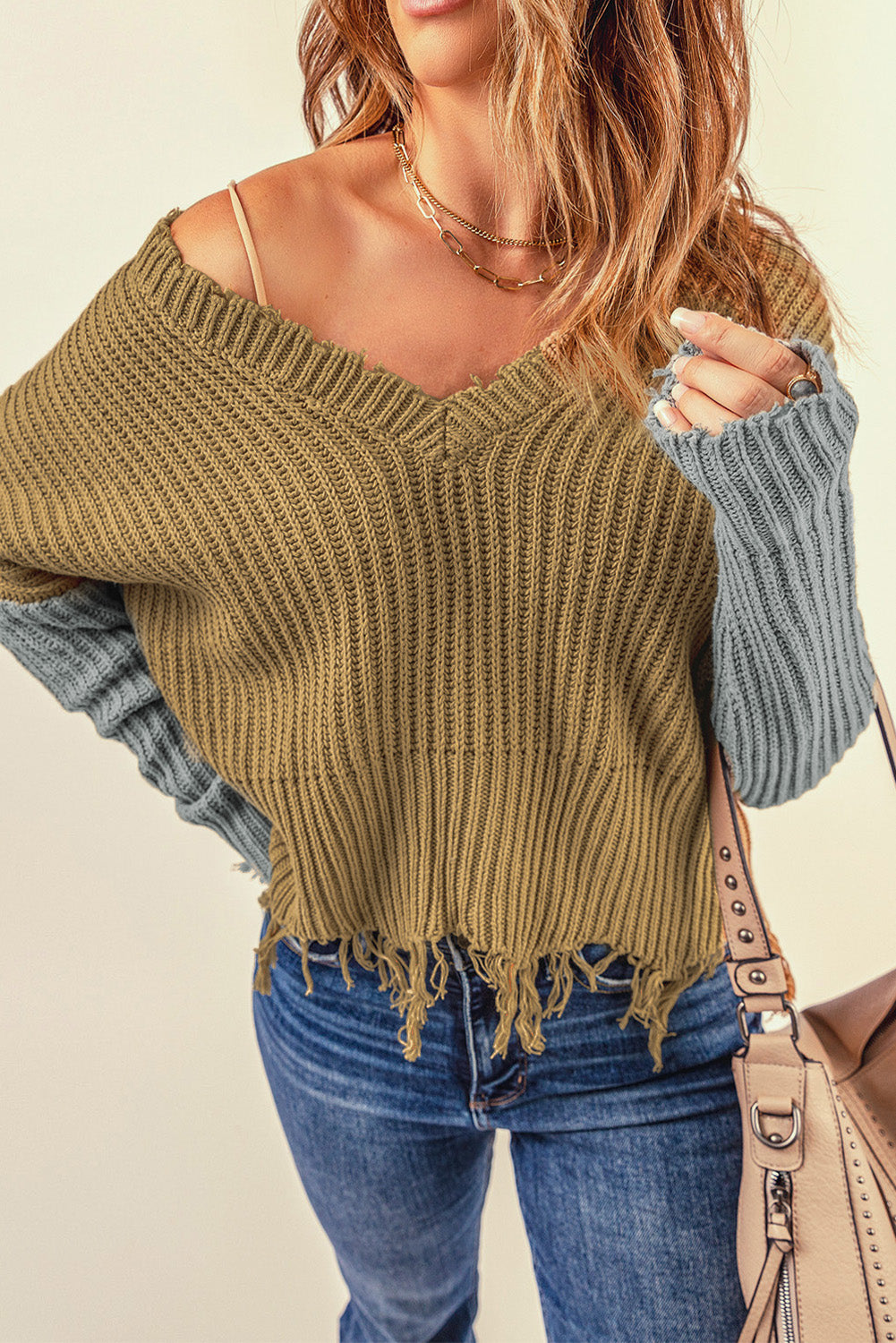 Color block Love Distressed Sweater